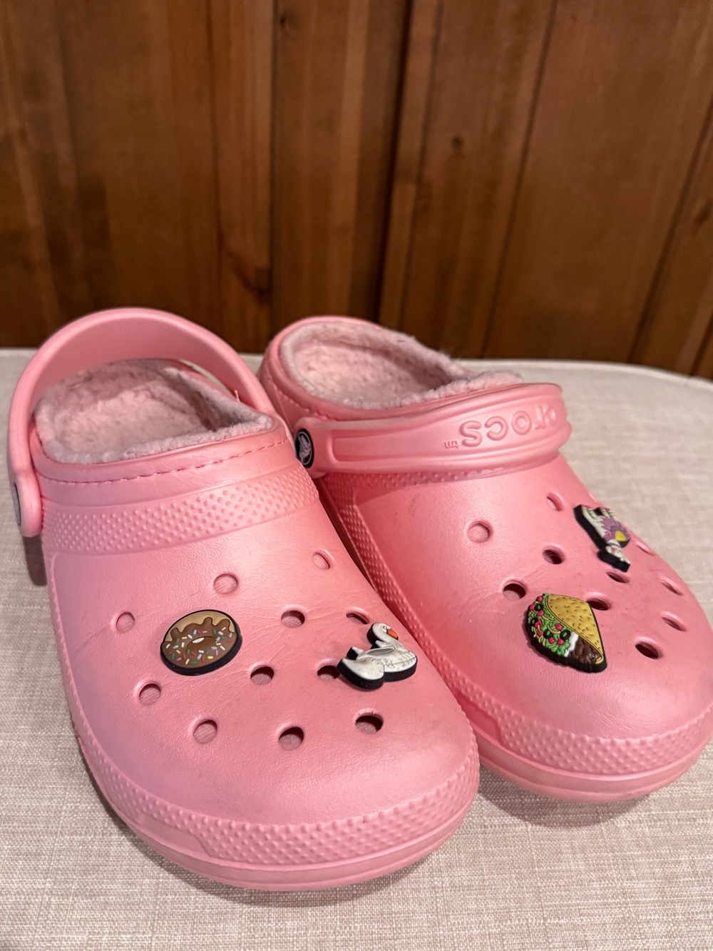 CROCS Fuzzy-Lined in Pink with Jibbitz